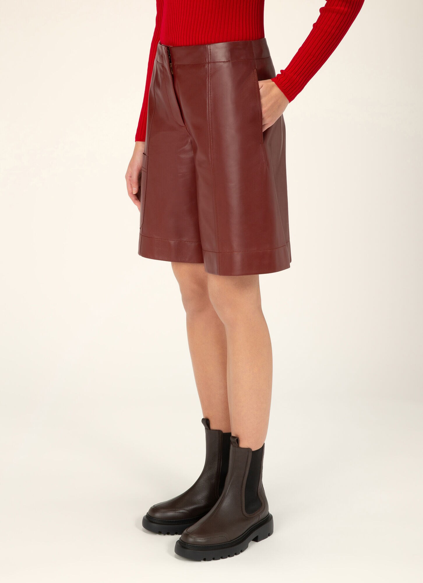 Leather Shorts Womens Shorts Heritage Red Leather Bally