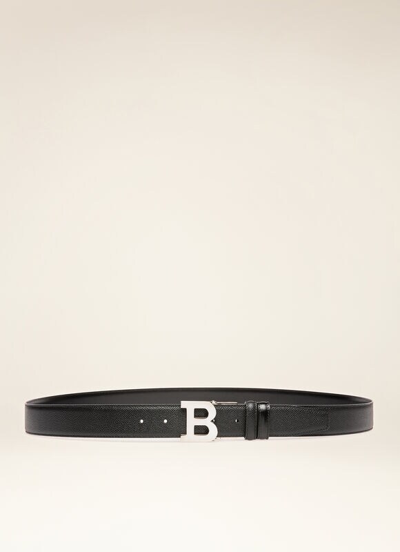 B Buckle | Mens Adjustable & Reversible Belt | Black Leather | Bally