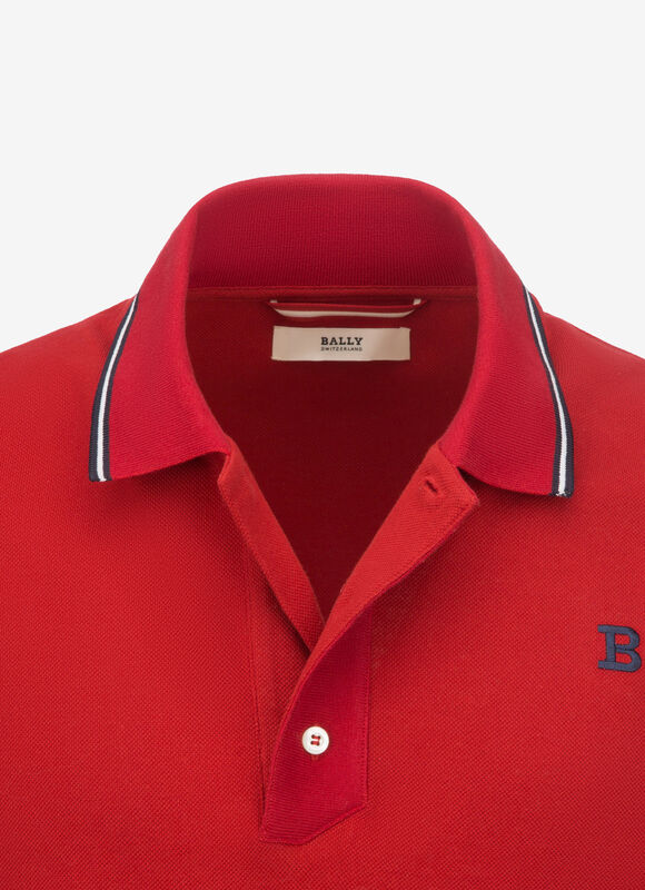 Striped Neck Polo Shirt Mens Polo Shirt Bally Red Cotton Bally