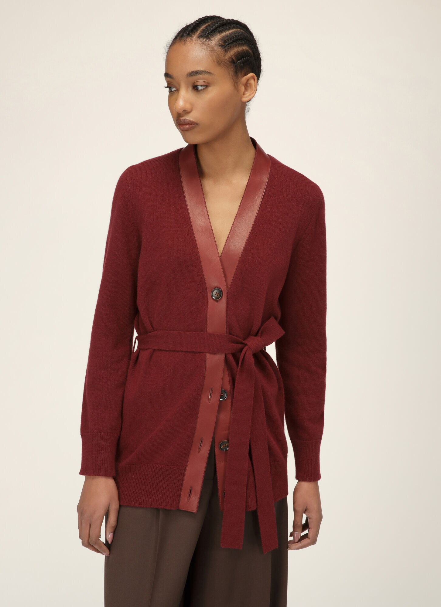 red belted cardigan