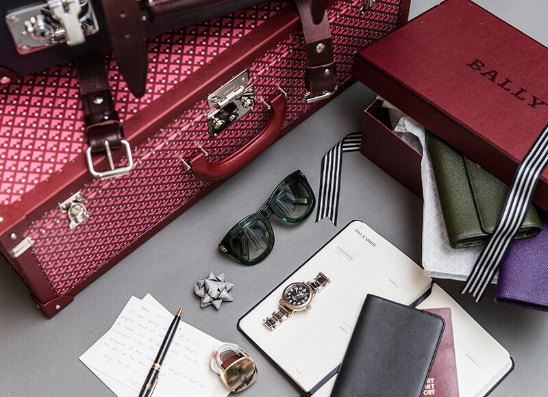 The Bally Crescent Toile collection and accessories for man and woman