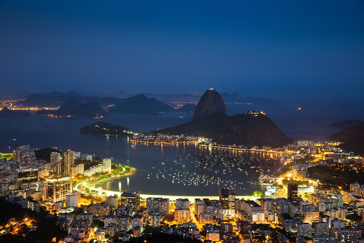 View of Rio de Janeiro bay by night